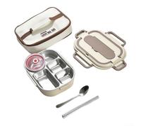 304 Steel Food Container 27cm Reusable Multi-Compartment(Khaki) | 304 steel, leakproof seal, includes spoon and chopsticks, easy clean for surface, 27cm size