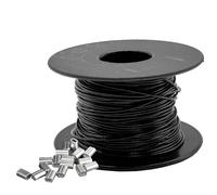 304 Wire Rope, Stainless Steel PVC Black Coated Wire Cable with 30 Aluminum Crimping Sleeves Cable 7x7 Strand Core stainless steel cable for Garden, Fence and DIY Balustrade (Black, 1mm x 30m)