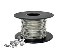 304 Wire Rope Stainless Steel wire Cable with 100 Aluminum Loops Sleeves Cable 7x7 Strand Core stainless steel cable for Garden, Fence and DIY Balustrade (Silver, 2mm x 100m)