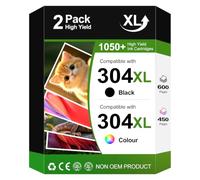 304 XL 304XL Ink Cartridges Combo Pack Replacement for HP 304 Ink Cartridges Black and Colour for HP Envy 5020 5010 5030 5032 DeskJet 2622 2633 3760 3762 Printer Ink Cartridges (1 Black, 1 Tri-colour)