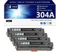 304A CC530A CC531A CC532A CC533A Toner Cartridge High Capacity Replacement for HP Color laserJet CP2020 2024 2025 2026 2027 2024n 2024dn 2025n 2025dn 2025x 2026n Printer,Black-4 pack