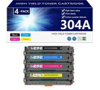 304A CC530A CC531A CC532A CC533A Toner Cartridge High Capacity Replacement for HP Color laserJet CP2020 2024 2025 2026 2027 2024n 2024dn 2025n 2025dn 2025x 2026n Printer,BCMY-1 pack