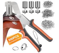 304Pcs Eyelet Punch Kit, Grommet Hole Punch Plier with 300 Pair Metal Grommet Eyelets 6mm/8mm/10mm Fabric Hole Puncher with Eyelets 3 Replacement Heads for DIY Tarpaulin Ring Leather Home Decoration