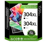 304XL Ink Cartridges Black Replacement for HP 304 Black Ink Cartridge,304XL Printer Cartridges for Envy 5020 5010 5030 5032 5000 DeskJet 3720 2600 2633 2632 3760 3750 3762 2630 2620 2622,2-Black