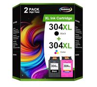 RUDGUZ 304XL Ink Cartridges Multipack Replacement for HP 304 XL Black and Color for HP DeskJet 2620 2622 2630 2632 2633 2634 3720 ENVY 5010 5020 5030 5032 5055 AMP 120 131 printers (2-Pack)
