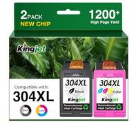 KINGJET 304XL Printer Ink 304 XL Ink Cartridges Combo Pack Replacement for HP 304 Ink Cartridges Black and Colour for HP Envy 5010 5020 5032 5030 5000 DeskJet 3760 3762 2600 2620 2630 2633 3720 3750