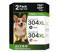 304XL Printer Ink Cartridges Combo Pack Replacement for HP 304 Ink Cartridges 304 XL Black and Colour for HP Envy 5010 5020 5032 5030 5000 DeskJet 3760 3762 2600 2620 2630 2633 3720 3750 (2-Pack)