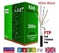 305m CAT5e Ethernet Network RJ45 Gigabit Cable 4Pair FTP Pull Reel Box Black