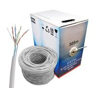 305m Cat5e FTP Ethernet Cable AWG24 CCA Solid LAN Network Cable 1Gbps 100MHz RJ45 Roll for POE CCTV IP Camera DSL ADSL Router Switch Indoor Outdoor Shielded Networking Cable (Grey)