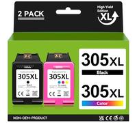 305XL Black & Colour Cartridges (2-Pack) - Replacement for HP DeskJet 2800e 2810e 2820e 2700 2710e, Envy 6000 6020, DeskJet Plus 4110 4120 4222e - Compatible Ink for HP 305XL - High Yield Printing