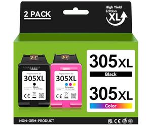 305XL Black & Colour Cartridges (2-Pack) - Replacement for HP DeskJet 2800e 2810e 2820e 2700 2710e, Envy 6000 6020, DeskJet Plus 4110 4120 4222e - Compatible Ink for HP 305XL - High Yield Printing