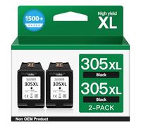305XL High Yeild Ink Cartridges Black- 2X 750 Pages, Replacement for HP 305 Black Ink Cartridges Original, Printer Ink 305 XL Black for DeskJet 2700 2720 2710 Plus 4120 Envy 6000 6020 6022 Pro 6400