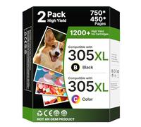 305XL Ink Cartridges High Yield Replacement for HP 305 XL Black and Colour Ink Cartridge Compatible with HP DeskJet 2700 2710 2720 2720e Plus 4100 4120 Envy 6000 6010 6020 6030 6032 Pro 6400(2 Pack)