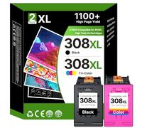 308 308XL Ink Replacement for HP 308e 308 Ink Cartridges 1Black 1Tri-Colour | Replacement for HP Envy 6120 6520 6110e 6120e 6122e 6130e 6520e 6530e 6532e DeskJet 2900 2910 2920 2922 6555e 6558e Printers