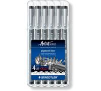 308 SB6P Pigment Liner Fineliner Pens with Assorted Line Width - Black (Set of