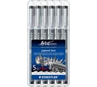 308 SB6P1 Pigment Liner Fineliner Pens with Assorted Line Width - Black (Set of