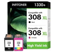 308 XL Ink Cartridges Black and Colour 6120e 6100e 6132e for HP 308XL 308e | Compatible for HP308 308/308e for HP ENVY 6100e 6132e 6120e 6530e 6520e 6120 6110e 6122e 6130 Printer（2-Pack Black Tri-color）