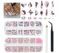 3080Pcs Pink Rhinestones Nail Crystals 120 Multi Shapes Flatback Light Pink Gems Round Beads K9 Glass Stones Diamonds Jewels Nail Art Supplies Nail Charms for Nails Faces Eyes Makeup Crafts DIY