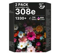 308e 308 e Black and Colour Ink Cartridge Combo Pack Compatible for HP 308 308e Ink Cartridges for HP Envy 6122e 6532e 6520e 6132e 6530e 6120e 6110e 6558e 6110e 6130e HP DeskJet 4310 4320 4322(2-pack)