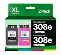 308e Ink Cartridges Black and Colour Combo Pack Compatible for HP 308e 308 Ink Cartridges for HP Envy 6120 6520 6110e 6120e 6122e 6130e DeskJet 2910 2920 4310 4320 4322 printers (1Black 1Tri-Colour)