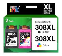 308XL Ink Cartridges Black and Colour High Yield Replacement for HP 308 308e, Compatible with HP Envy 6120 6120e 6110e 6122e 6132e 6532e 6152e 6520e 6530e 6558e 6130e Printer (2-Pack)