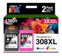 308XL Ink Cartridges Black and Colour High Yield Replacement for HP 308 308e, Compatible with HP Envy 6120 6120e 6110e 6122e 6132e 6532e 6152e 6520e 6530e 6558e 6130e Printer (2-Pack)