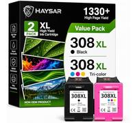 308XL Ink Cartridges Black & Colour Compatible with HP ENVY DeskJet, 2-Pack | Compatible with HP ENVY 6110e, 6120e, 6122e, 6130e, 6132e, 6520e, 6530e & HP DeskJet 2910, 2920, 2921, 2922, 2923, 4320, 4330
