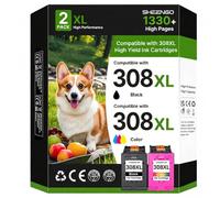 308XL Ink Cartridges Black & Tri-colour High Yield Replacement for HP 308 | 308e Multipack Replacement for HP Envy 6120e 6100e 6122e 6110e 6130e 6132e 6520e 6530e 6532e DeskJet 2900 2910 2922（2-Pack）