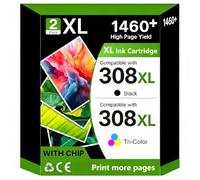 308XL Ink Cartridges High Yield Compatible for HP 308 Ink, Black and Colour