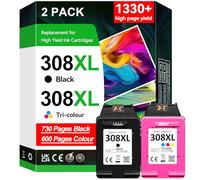 308XL Ink Cartridges High Yield Replacement for HP 308 Ink Cartridges Black and Colour for HP Envy 6120 6120e 6520e 6530e 6110e 6132e 6532e 6152e 6130e, DeskJet 2920, 2920e (2-pack)