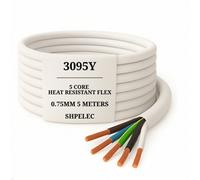 3095Y 5-Core 0.75mm² Heat Resistant Flexible Cable - White Multi-Core Heatproof Flex - 5M