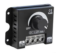 30A LED Strip Dimmer Switch - 12V/24V Single-Color PW-M Controller with Rotary Brightness Knob, Screw-Terminal Wiring, Pre-Drilled Mounting Holes
