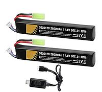 30C Airsoft Battery 11.1V Rechargeable LiPo Hobby Battery with Mini Tamiya & JST XH Connector for Airsoft Model Guns Rifle RC Car Drone Batteries with T Plug to Mini Tamiya Cable (2800mAh-2Pcs)