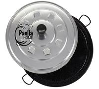 30cm - 80cm Enamelled Paella Pan + Aluminium Lid +Spoon (according to variation)