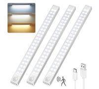 30CM 88LED Cupboard Kitchen Lights Motion Sensor Lights Indoor USB 2000mAh Battery Under Cabinet Kitchen Lights for Stairs Bedroom Hallway 3 Pack