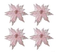 30Cm Artificial Christmas Flowers, 4Pcs Christmas Flower Decoration With Gold And Red Sequins For Holiday Tree And Home Decorations(E)