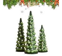30CM Artificial Christmas Tree, Set of 3 Ceramic Christmas Trees, Retro Hand Painted Table top Christmas Trees with Timer, Multicolor Bulbs Led Lights, for Home, Fireplace (Warm colors)
