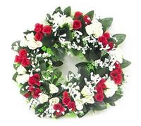 30cm Artificial Red & Ivory & Cream Rose Wreath / Candle ring for in or outdoors - Home Grave Wedding