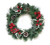 30cm Artificial Spruce and Pine Christmas Wreath With Holly, Berries & Pinecones