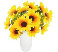 30cm Artificial Sunflowers Bouquet - Plastic Bush with 14 Heads - Artificial Flowers for Indoor & Outdoor Spring Decorations, Fake Flowers for Home Garden-Wedding-Party, and Office Decor (NO VASE）