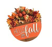 30cm Autumn Hello Wooden Door Hanging Sign Natural Texture Seasonal Home Decoration For Fall Party Wall Art Natural Wood Fall Greeting Sign