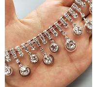 30CM Bling Diamante Diamond Trim Ribbon Rhinestone Pendant Tassel Fringe Chain Crystal Gem Sparkle Wedding Bridal Prom Evening Dress Party Show Sash Belt Headwear Necklace Craft (Style8: 3cm)