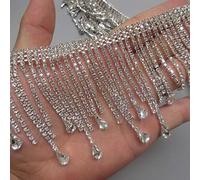 30CM Bling Diamante Diamond Trim Ribbon Rhinestone Tassel Fringe Chain Crystal Gem Sparkle Wedding Bridal Prom Evening Dress Party Show Accessories Sash Belt Headwear Necklace Craft (Style 2: 78mm)