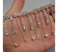 30CM Bling Diamante Diamond Trim Ribbon Rhinestone Tassel Fringe Chain Crystal Gem Sparkle Wedding Bridal Prom Evening Dress Party Show Accessories Sash Belt Headwear Necklace Craft (Style3: 57mm)