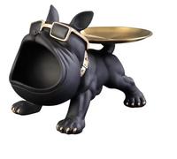 30Cm Charcoal Resin Bulldog Statue Storage Box, Dog Figurine Home Decor Sculpture