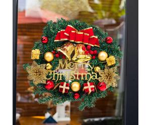 30cm Christmas Artificial Wreath with Xmas Baubles Bells Bow Knots