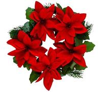 30cm Christmas Poinsettia Wreath with Berries & Pinecones Red Velvet Holiday Door Decoration Festive Artificial Flower Wreath for Wall & Window Thanksgiving