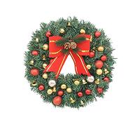30cm Christmas Wreath with Lights Pre-lit Xmas Decorations Front Door Artificial Pine Garland for Door Table Window Wall Stairs with Bowknot Bells Balls Decor, Battery Operated (No Light, A)