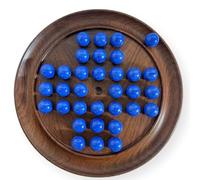 30cm Diameter DARK WOOD SOLITAIRE BOARD GAME with OPAL BLUE Glass Marbles | |classic wooden solitaire game | strategy board game | family board game | games for one | board games