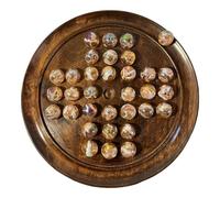 30cm Diameter DARK WOOD SOLITAIRE BOARD GAME with PINKY GLASS MARBLES | |classic wooden solitaire game | strategy board game | family board game | games for one | board games